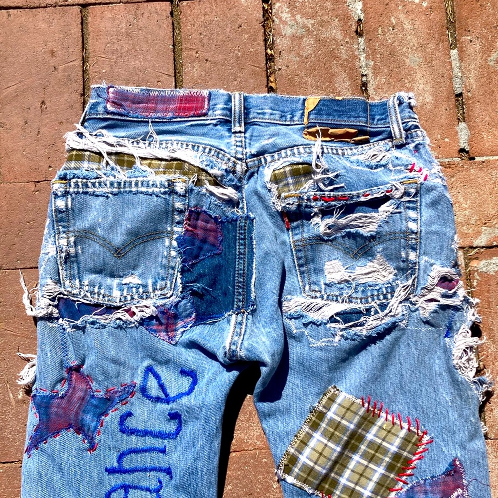 501 Jeans Upcycled Patched Thrashed 29 x 34 - Picture 6 of 14